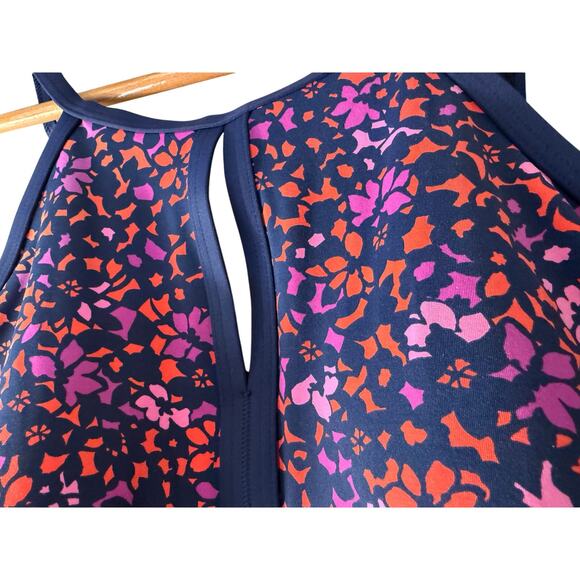 Lands’ End Keyhole High Neck Tankini Top Navy Pink Orange Floral Size 18 - Picture 5 of 12